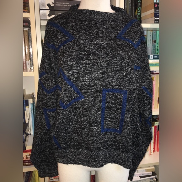 Upper Body USA Gray Grey and Blue Geometric Sweater Vintage - Picture 2 of 6